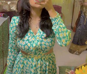 Woman Green Flower  Print Dress
