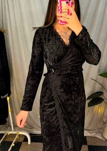 Black Velvet Wrap Dress