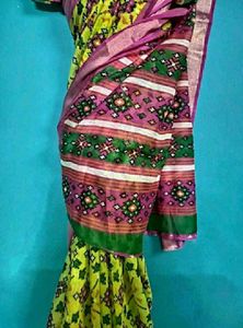 Beautiful Fluorescent Green Pochampally Print Sari