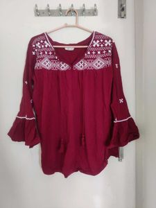 Maroon Embroidered Top