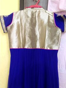 Elegant Blue &amp; Gold Anarkali With Dupatta