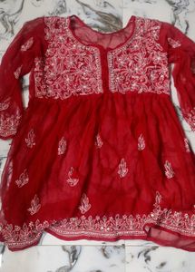 Red Embroidered Kurta