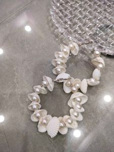 Seashell &amp; Pearl Beaded Circle Earring