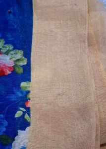 Floral Print Saree - Blue &amp; Orange