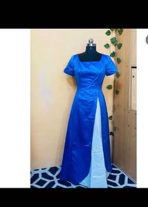 Elegant Blue Satin Maxi Dress