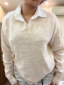Beige V-Neck Sweater