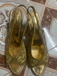 Gold Embellished Slingback Heels