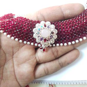 925 Silver Rajputi Chatai Haar in Ruby colour Bead