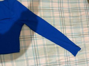 Blue Ribbed Long Sleeve Top