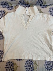 h&m cute button down cropped polo shirt