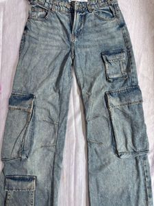 New Bershka Acid Wash Cargo Jeans