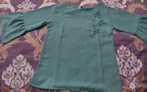 Teal Snowflake Embroidered Top