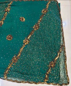 Emerald Green Embroidered Saree