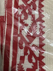 ❤️ Bengali Saree from Kolkata – Beige with Red Bor