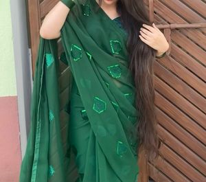Green Saree With Stiched Blouse