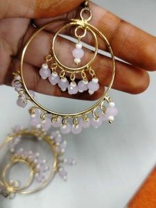 Hoop Earrings with Pink Beads
