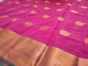 Purple, Green &amp; Gold Kora Saree