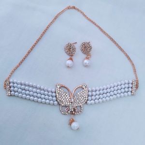 Pearl Butterfly Chokker Set