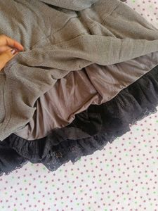 Gray Knit Mini Dress with Lace