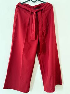 Red Belted Wide Leg Pants