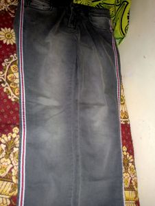 Gray Jeans with Red Stripe