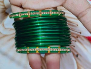 Green Bangles with Rhinestones