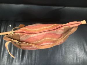 Leather And Jute Striped Handbag