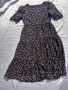 (Max) Floral Print Button Down A-line Dress