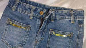Denim Baggy Pants With Chains On Front