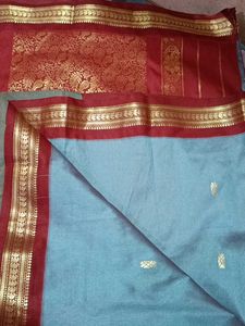Maroon &amp; Electric Blue Colour Sari