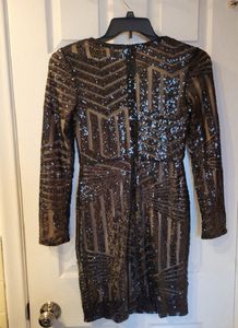 URBANIC Black And Nude Sequinned Bodycon Dress