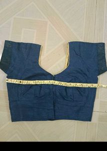 Shiny Navy Blue Saree With Blouse