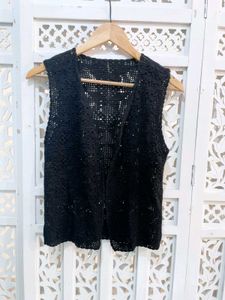 Black Sleeveless Crochet Vest B