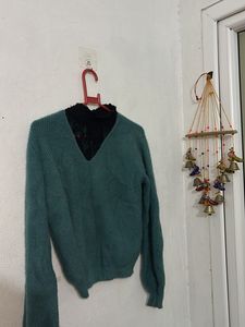 🙌Teal Fuzzy V-Neck Sweatshirts