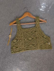 Olive Green Crochet Tank Top