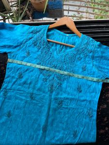 Blue chikankari short kurta