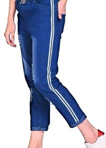 side striped dark blue jeans pants