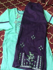Embroidered Mint Green &amp; Purple Salwar Kameez