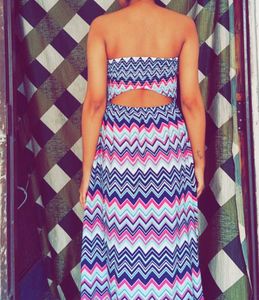 Chevron Strapless Slit Maxi Dress