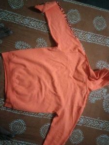knit Orange Slogen Printed Hoodie Sweater Size Bet