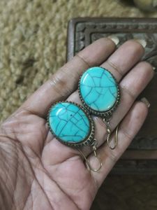 Vintage Pure Brass Natural Stone Earrings