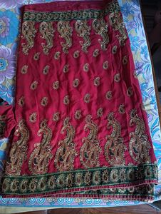 Marron Embroidered Saree With Stone Work
