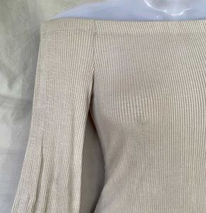 Beige Off-Shoulder Long Sleeve Top