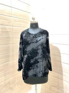 Party Black Velvet Abstract Print Top