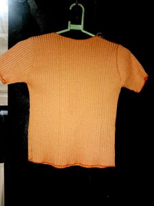 Cute Orange Ribbed Short Sleeve Top