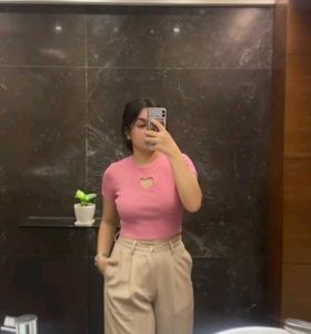 Pink Heart Cutout Crop Top