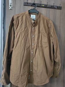 Mandarin Collar Brown Shirt