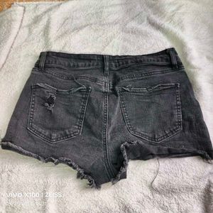 I.Distressed Black Denim Shorts