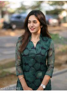 Elegant Green Leaf Print Kurti