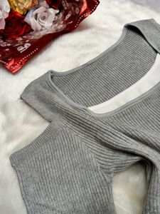 🤍Gray Cold Shoulder Crop Top🤍